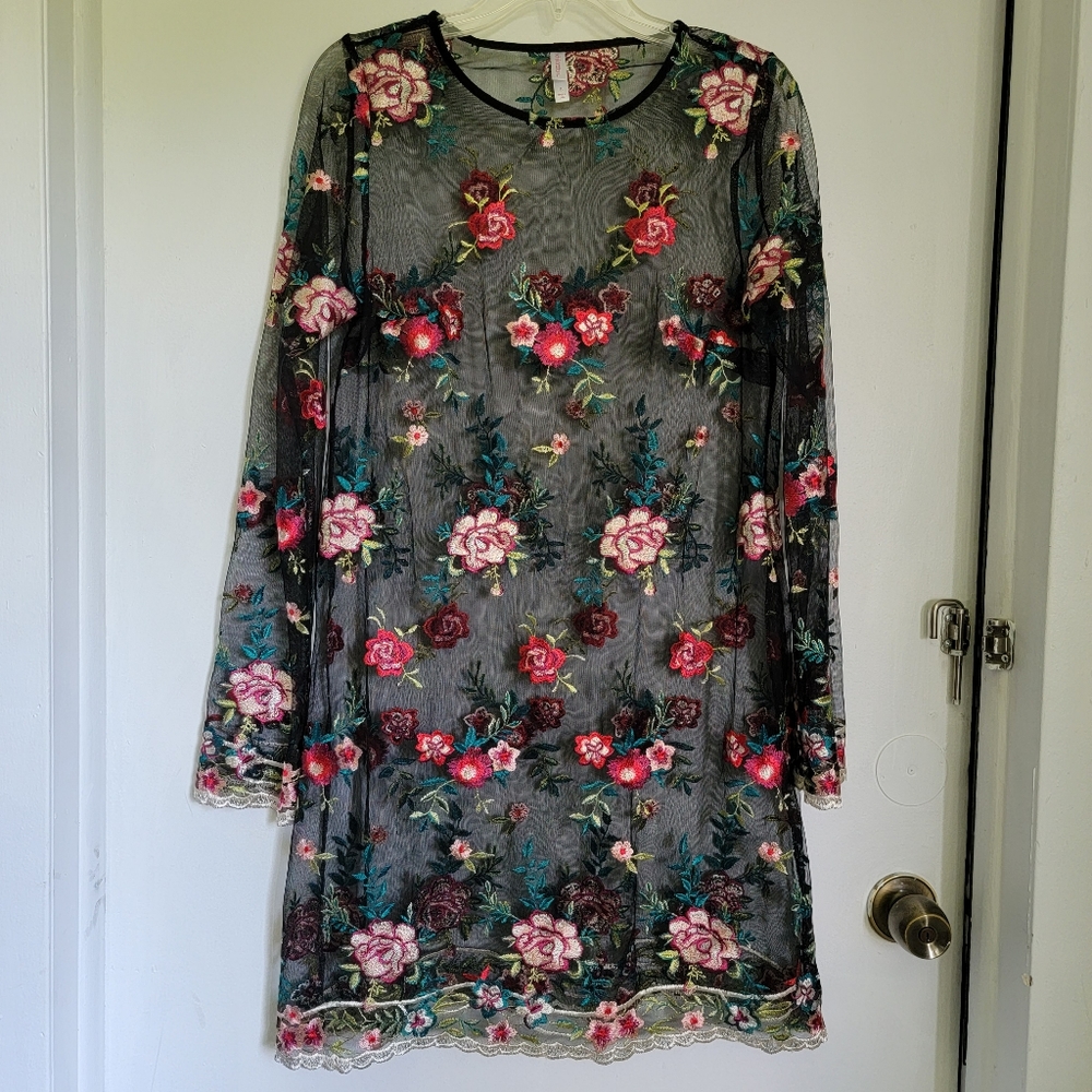 NEW Xhilaration black sheer mesh floral dress, S - Picture 2 of 4